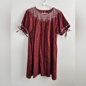 Red Embroidered Short Sleeve Dress